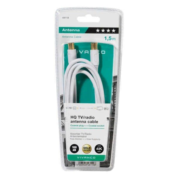 Vivanco CĂąble D'antenne AbsorberTV/RD, 100dB, 1,5m, Blanc - Accessoires â Image 2